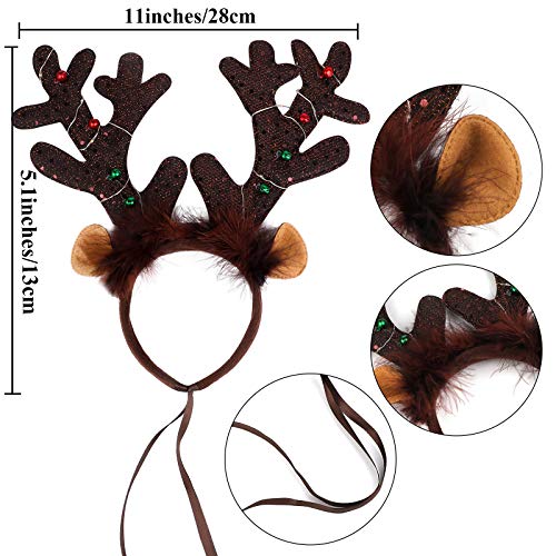 URATOT 2 Pack Dog Cat Light Up Christmas Reindeer Headbands LED Deer Headwear Party Hats for Pets Christmas Party Favors