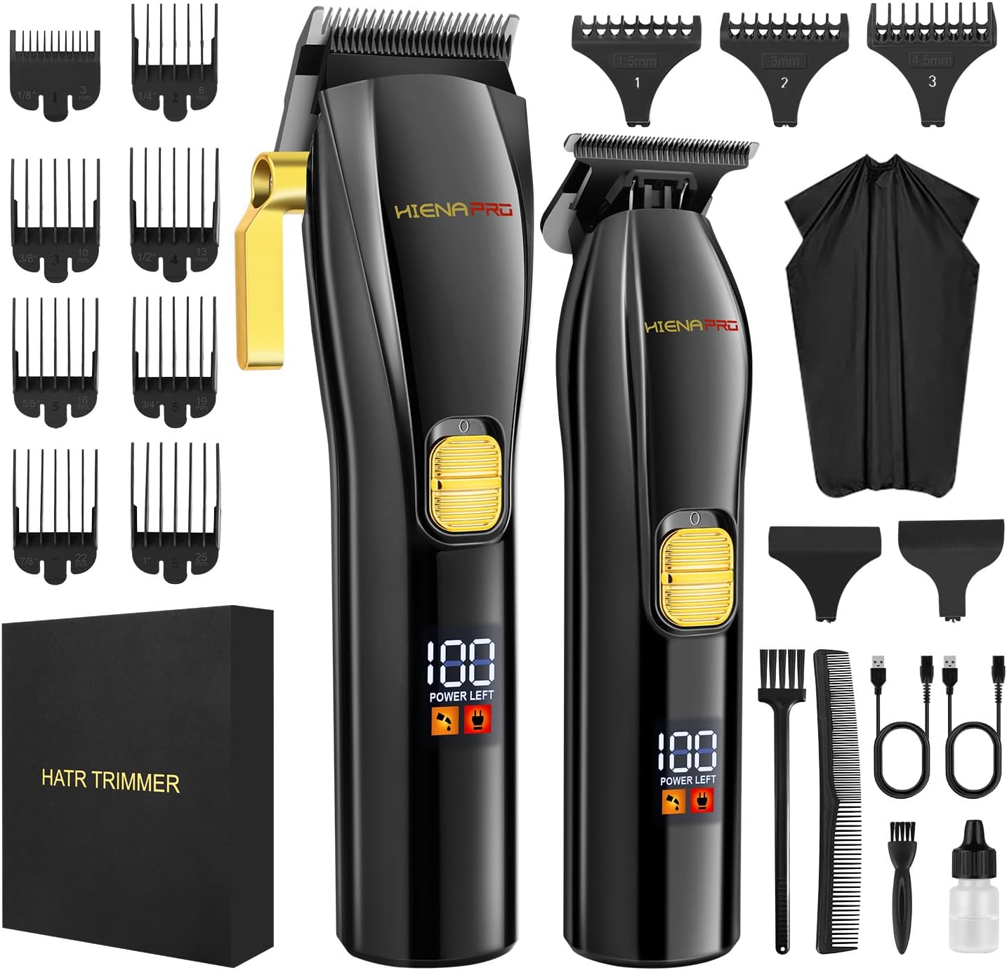 Professional Hair Clippers and T-Blade Trimmer Kit for Men Cordless Complete Barber Kit Hair Cutting Kit Haircut Set with LED Display & USB Rechargeable (Black)