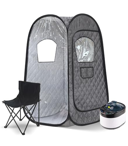 Portable Steam Sauna Tent with 4L 1500W Steamer, Foldable Chair, Home Sauna Spa Tent for Detox Relaxation, One Person Full Body Pop Up Personal Sauna Box Steam Room, Black