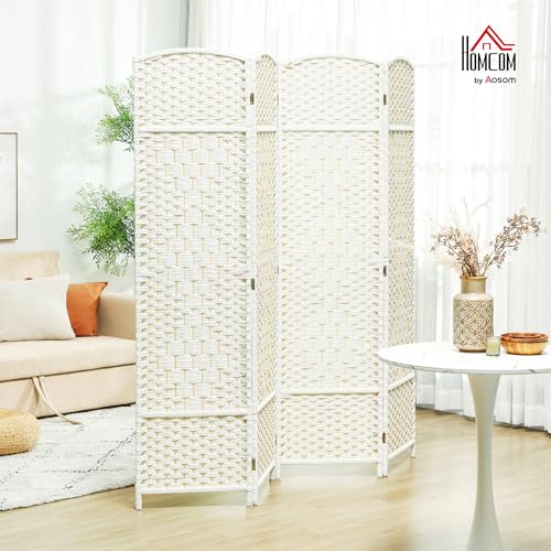 HOMCOM 6 Panel Room Divider, 6' Tall Folding Privacy Screen, Hand-Woven Freestanding Wall Partition for Home Office, Bedroom, Brown