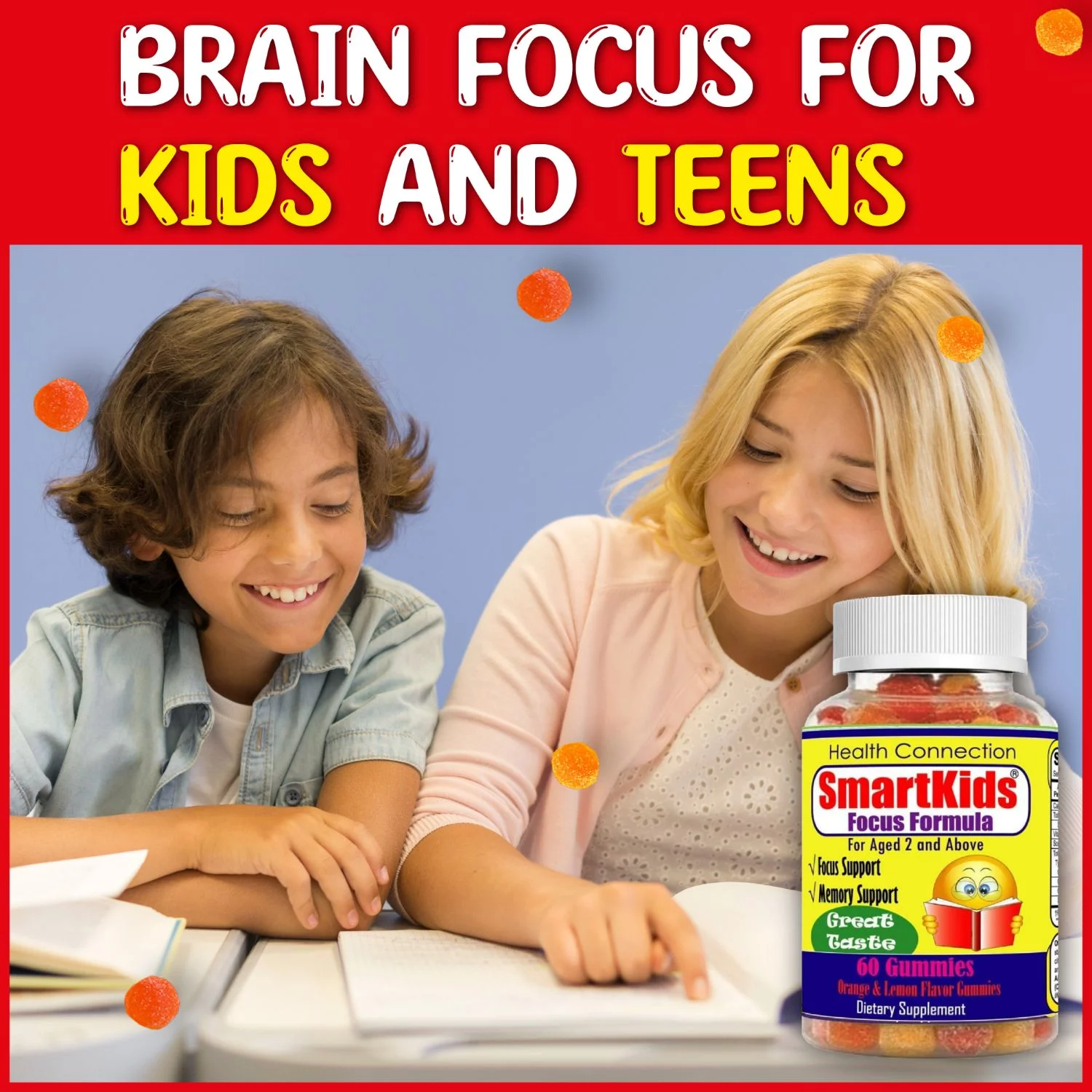 SmartKids Kids Brain Focus Supplements, Support Brain Function, Omega 3 Brain Supplement for Teens (Pack of 2) by Aai Brand