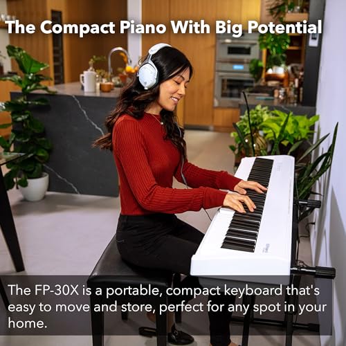 Roland FP-30X 88-Key Digital Piano - Black Bundle with Adjustable Stand, Bench, Sustain Pedal, Online Piano Lessons, Instructional DVD, and Austin Bazaar Polishing Cloth