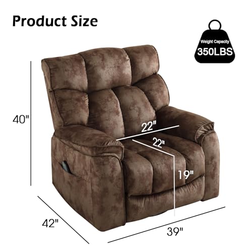 INZOY Massage Swivel Rocker Recliner with Heat and Vibration, Manual Rocking Recliner Chair with Vibrating Massage, Comfy Padded Overstuffed Soft Fabric Heated Recliner, Brown