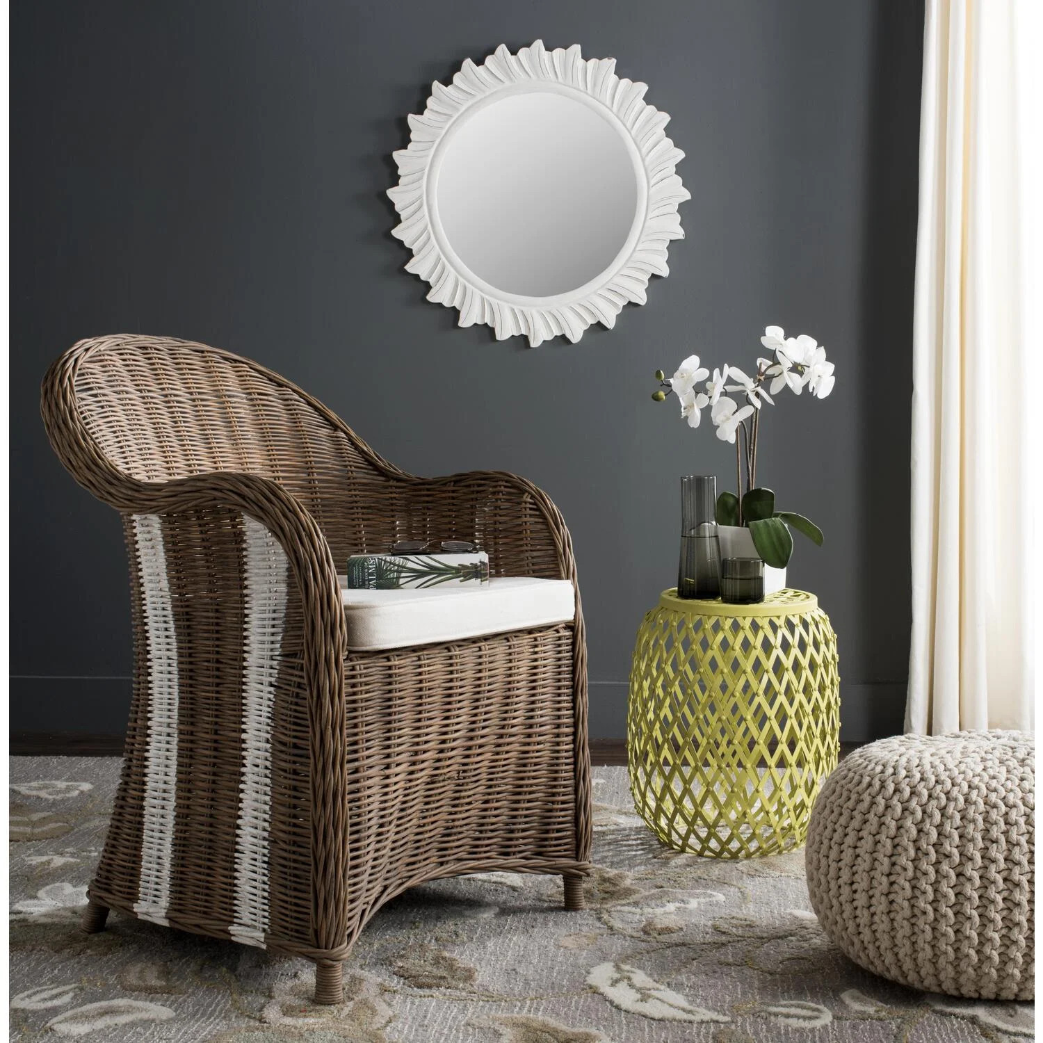 SAFAVIEH Hemi Striped Wicker Club Chair, Natural/White