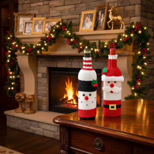 Christmas Wine Bottle Cover,2pcs Christmas Sweater Wine Bottle Cover for Holiday Christmas Party,Dining Room Holiday Scene Decoration