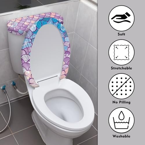 Christmas Bow Bell Toilet Tank Lid Cover and Toilet Seat Lid Cover 2 Pcs Set Toilets Covers with Elastic Cloth Fits Most Toilets Tanks & Lids