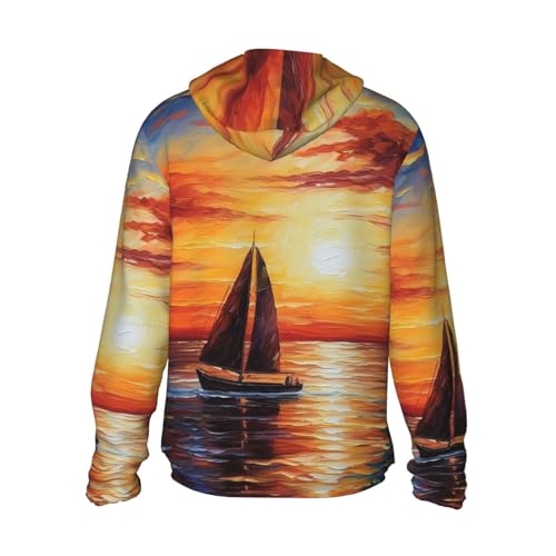 UPF 50+ Sunset Sailboat Sun Protection Hoodie Jacket Quick Dry Rash Guard Long Sleeve Sun Shirt