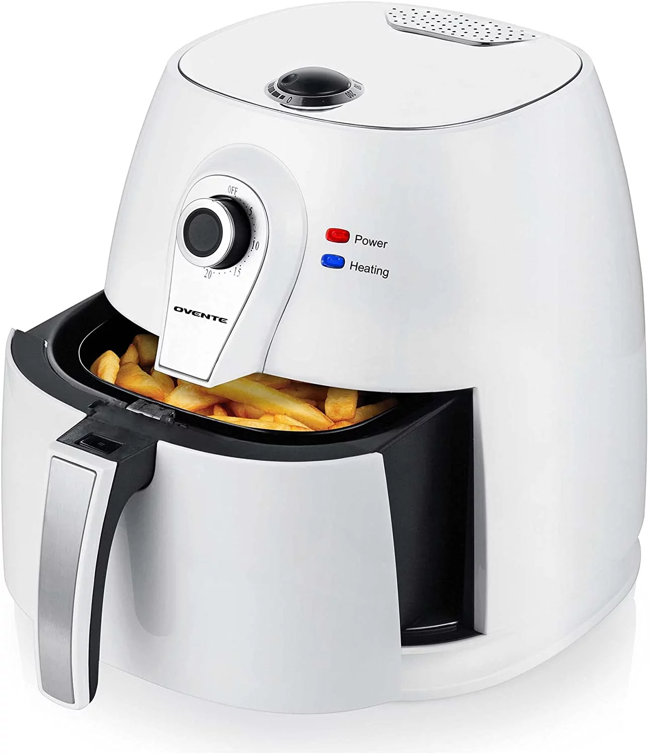 OVENTE 3.2 Qt Compact Air Fryer, Adjustable Temperature, Non-Stick Basket, New- White FAM21302W