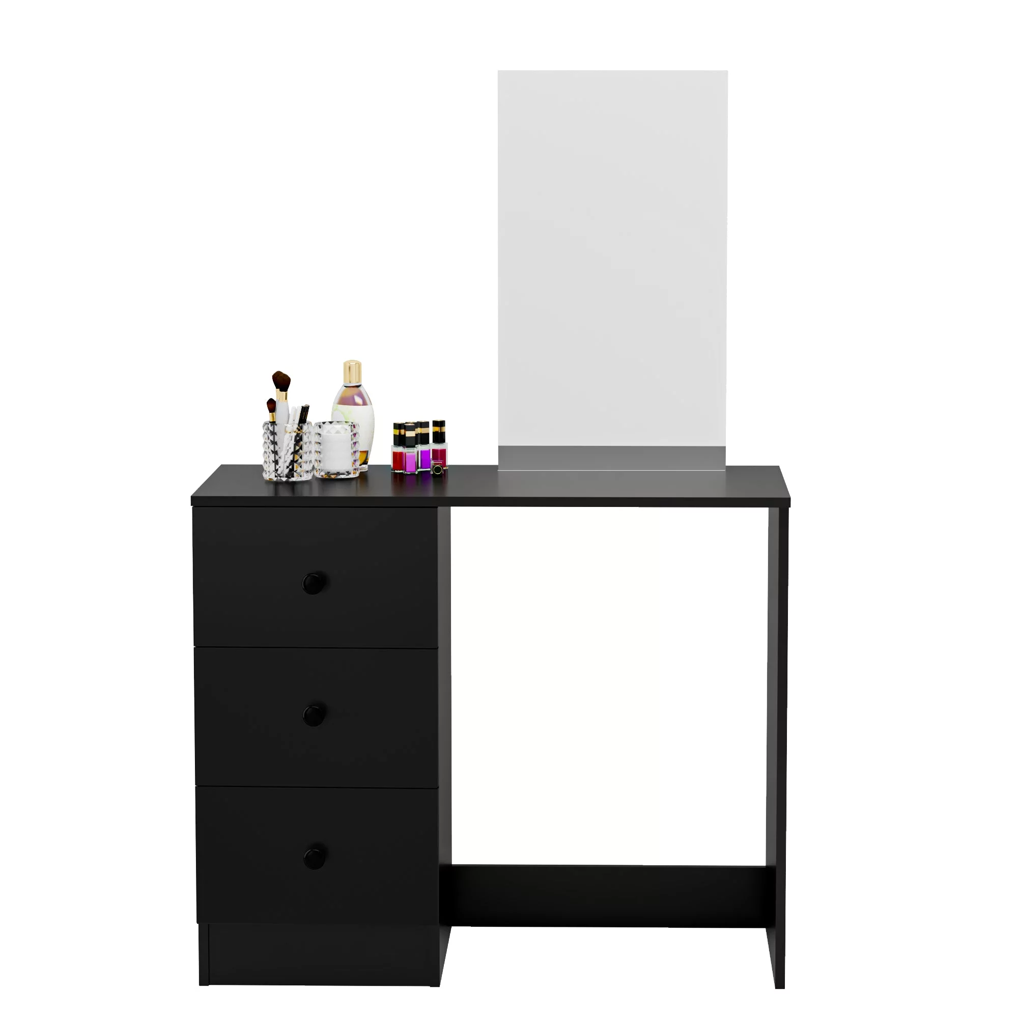 Boahaus Kira MINI Modern Makeup Vanity Set, 3 Drawers, Mirror, Basic Knobs, Black, for Bedroom