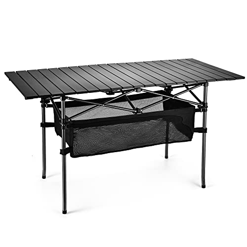 Lightweight Aluminum Folding Camping Table (47” x 21.65” x 26.7”), Portable Roll-Up Design for Outdoor, Camping, Beach, BBQ, Patio, and Picnic, Durable & Waterproof with Carrying Bag