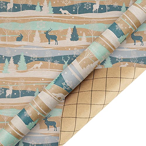 RUSPEPA Christmas Kraft Wrapping Paper - Owl, Reindeer, Christmas Ball and Text Design - 4 Rolls - 30 inches x 10 feet per Roll