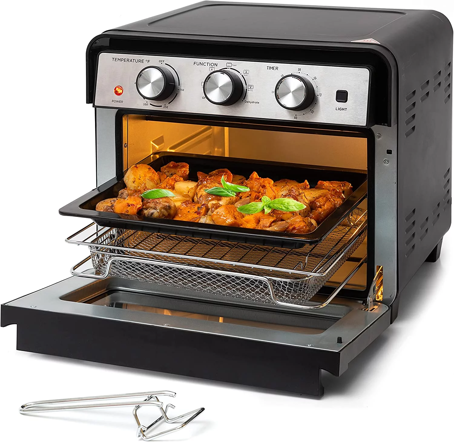 YINCHEN Air Fryer Oven, 6-in-1 Toaster Oven 23 Quart, Airfryer Toaster Oven For Roast, Bake, Broil, Stainless Steel Accessories Included, Black Convection Oven Countertop.
