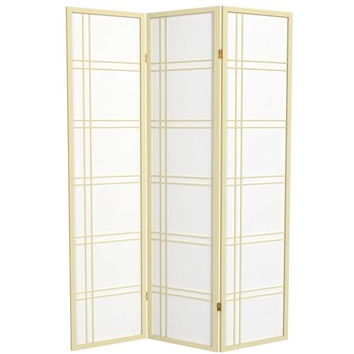 Red Lantern 6 ft. Tall Double Cross Shoji Screen-Grey-3 Panels Room Divider