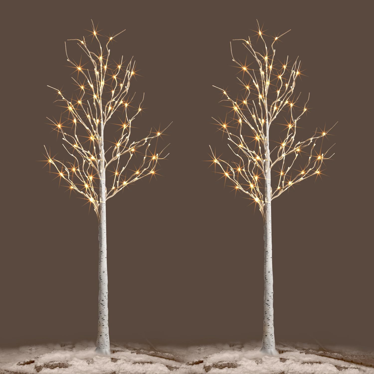 Lighted Birch Tree, 2 Pack 6 Feet 144 Warm White Lights, Prelit White Artificial Christmas Trees for Indoor Outdoor Decor Garden Wedding Party Bedroom Decoration