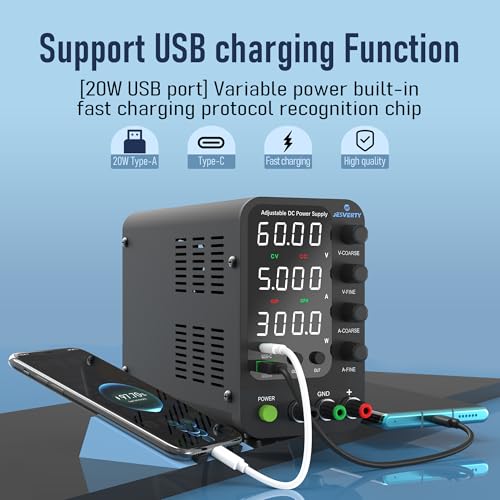 DC Power Supply Variable, 0-120V 0-3A Switching Bench Power Supply with 20W USB & Type-C Quick-Charge, Encoder Corase & Fine Adjustment Knob, Output Switch, 4-Digit LED Display - SPS-12003V