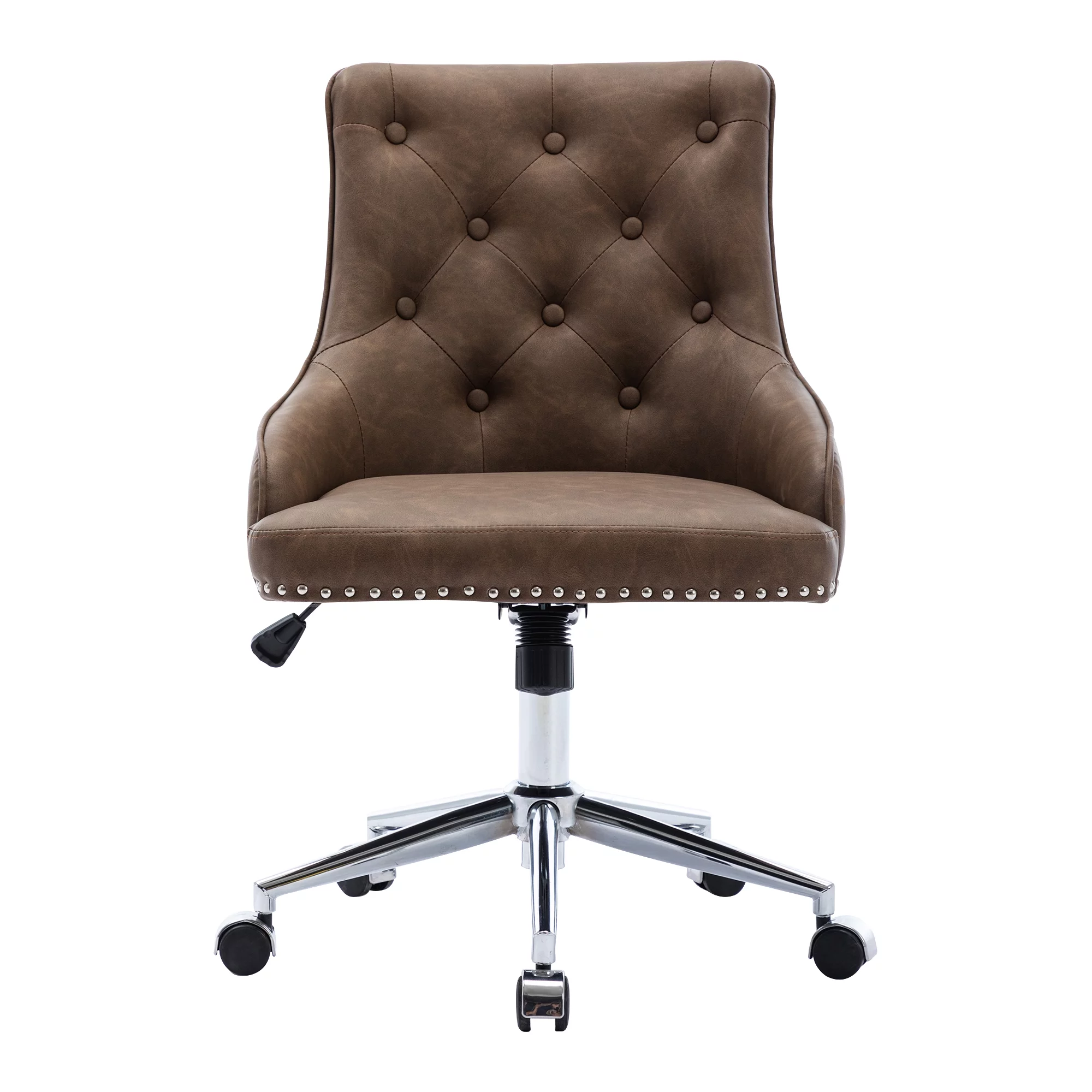 HengMing Office Desk Chair, Adjustable Accent Chair with Wheels and Arms for Study Living Bedroom, Brown