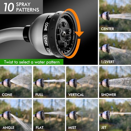 RESTMO Watering Wand Heavy Duty, Metal Garden Hose Wand with 10 Spray Patterns, 15-Inch Long Hose Nozzle Sprayer with Thumb Flow Control, Ideal to Water Hanging Baskets and Shrubs