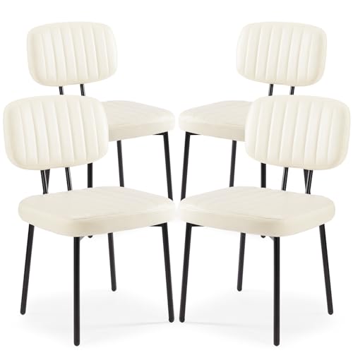 Sweetcrispy Dining Chairs Set of 4, Upholstered Mid Century Modern Kitchen Dining Room Accent Chairs with Faux Leather Cushion Seat & Metal Legs for Kitchen, Living Room - Black