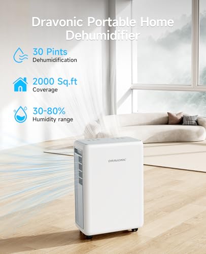 2000 Sq. Ft Dehumidifier for Basement, 30 Pint Dehumidifiers for Home, Bedroom and Bathroom, 3 Modes Dehumidifier with Drain Hose, Smart Humidity Control, 24H Timer (White)