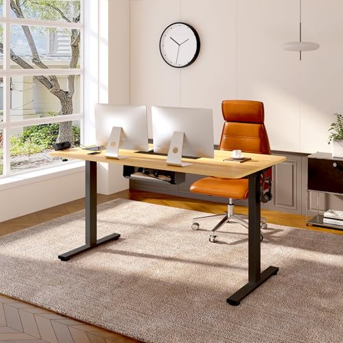 FLEXISPOT EN2 Whole-Piece Standing Desk with Clamp Power Strip, 55 x 28” Electric Stand Up Height Adjustable Desk with Cable Management (Black Frame + 55