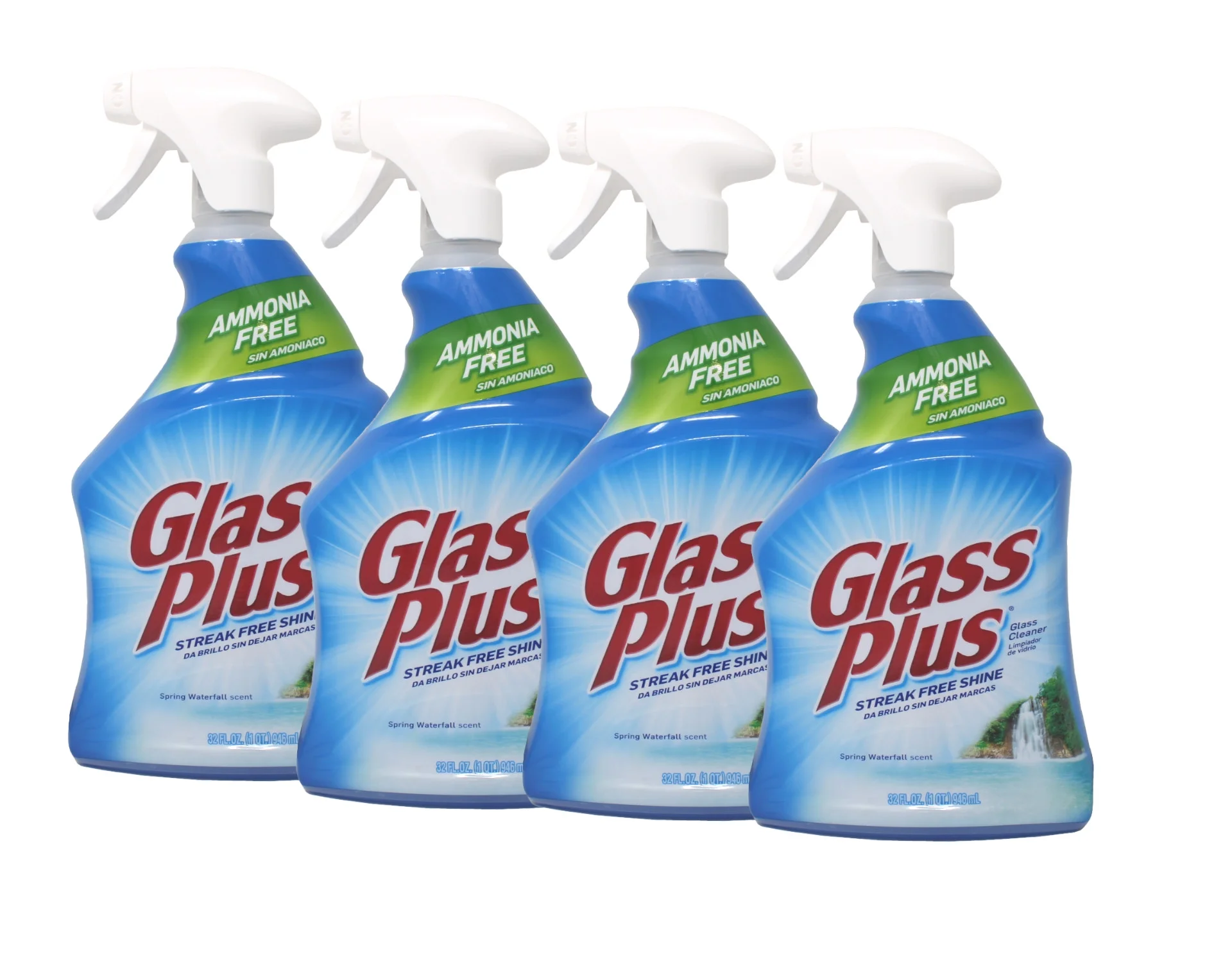 4 Pack Glass Plus Glass Cleaner Streak Free Shine, Spray Ammonia-Free 32 Oz Each