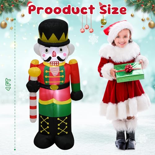 4 FT Christmas Snowman Inflatables Christmas Blow up Snow Man Decoration with LED Lights Indoor Outdoor Winter Outside Holiday Party Patio Garden Lawn Decor