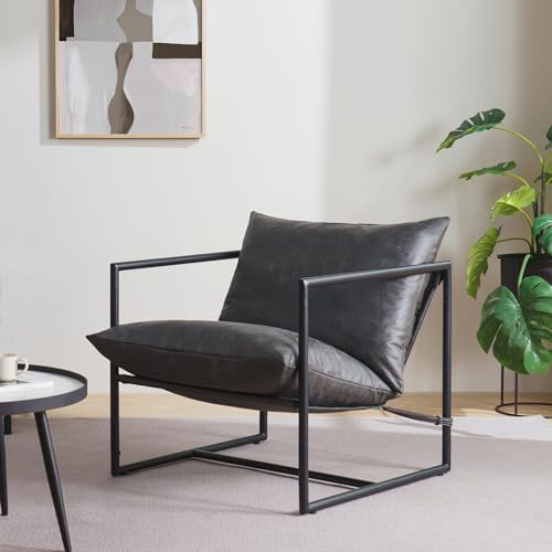 ZINUS Aidan Sling Accent Chair, Metal Framed Armchair with Shredded Foam Cushioning, Black