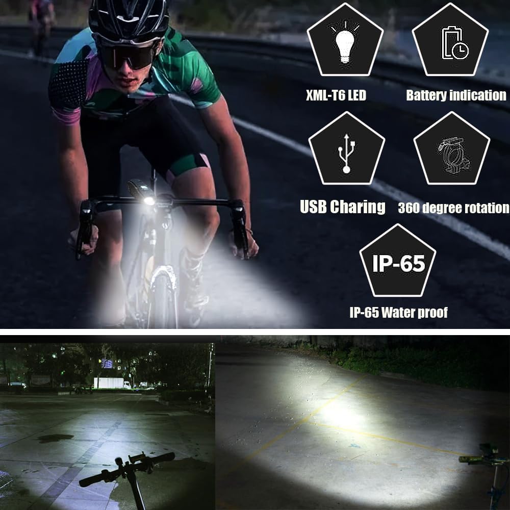 Bicycle Light Front and Rear Back Lights,LED Bike Light Set - 360°Rotatable 2200mah Bike Headlight and 2 Pack Rear Bike Tail Light, Waterproof Easy to Install for Men Women Kids Mountain MTB Cycling