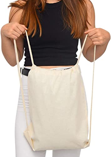 TBF (12 Pack) Set of 12 Durable Cotton Canvas Drawstring Backpack Bags 14