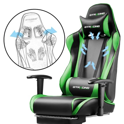 GTRACING Gaming Chair with Footrest, Ergonomic Computer Game Desk Chair, Reclining Game Chair Seat Height Adjustment, Swivel Rocker with Headrest and Lumbar (Blue)
