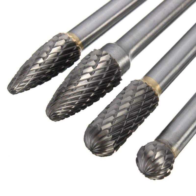 Wolfride 4pcs Long Shank Tungsten Carbide Burr Set 6mm Shank Die Grinder Burr Set for Metal 6-inch Length