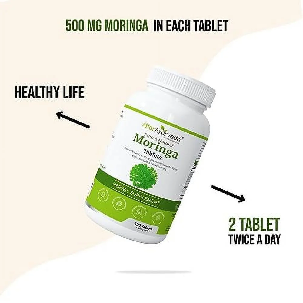 Attar Ayurveda Moringa Tablets 120 Tablets, 500 Mg Each | Drumstick Leaf Tablets | Pure and Natural, Highly Nutritious 100% Natural