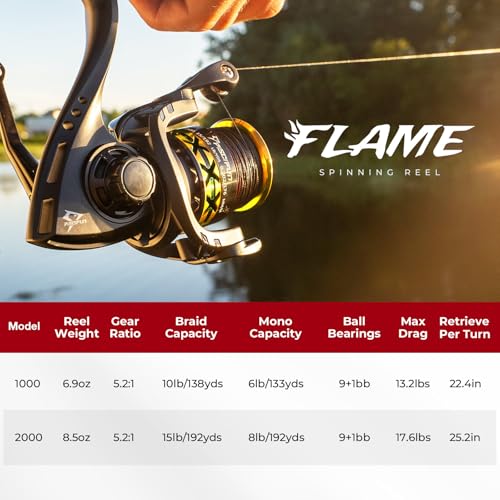 Piscifun Flame Spinning Reels, Lightweight 9+1BB Ultra Smooth Spinning Fishing Reels, 19.8LBs Max Drag, 2000, 3000, 4000, 5000 Series, Red & Blue