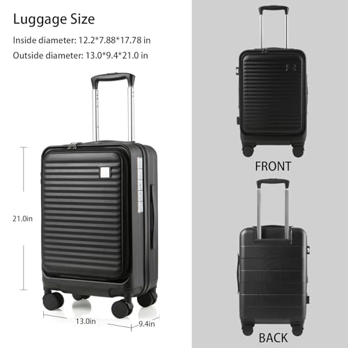 Expandable Carry On Luggage Durable Hardside Lightweight Rolling Suitcases with Spinner Wheels TSA Lock, (Black, 20-Inch)