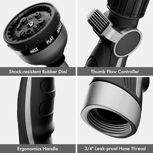 RESTMO Watering Wand Heavy Duty, Metal Garden Hose Wand with 10 Spray Patterns, 15-Inch Long Hose Nozzle Sprayer with Thumb Flow Control, Ideal to Water Hanging Baskets and Shrubs