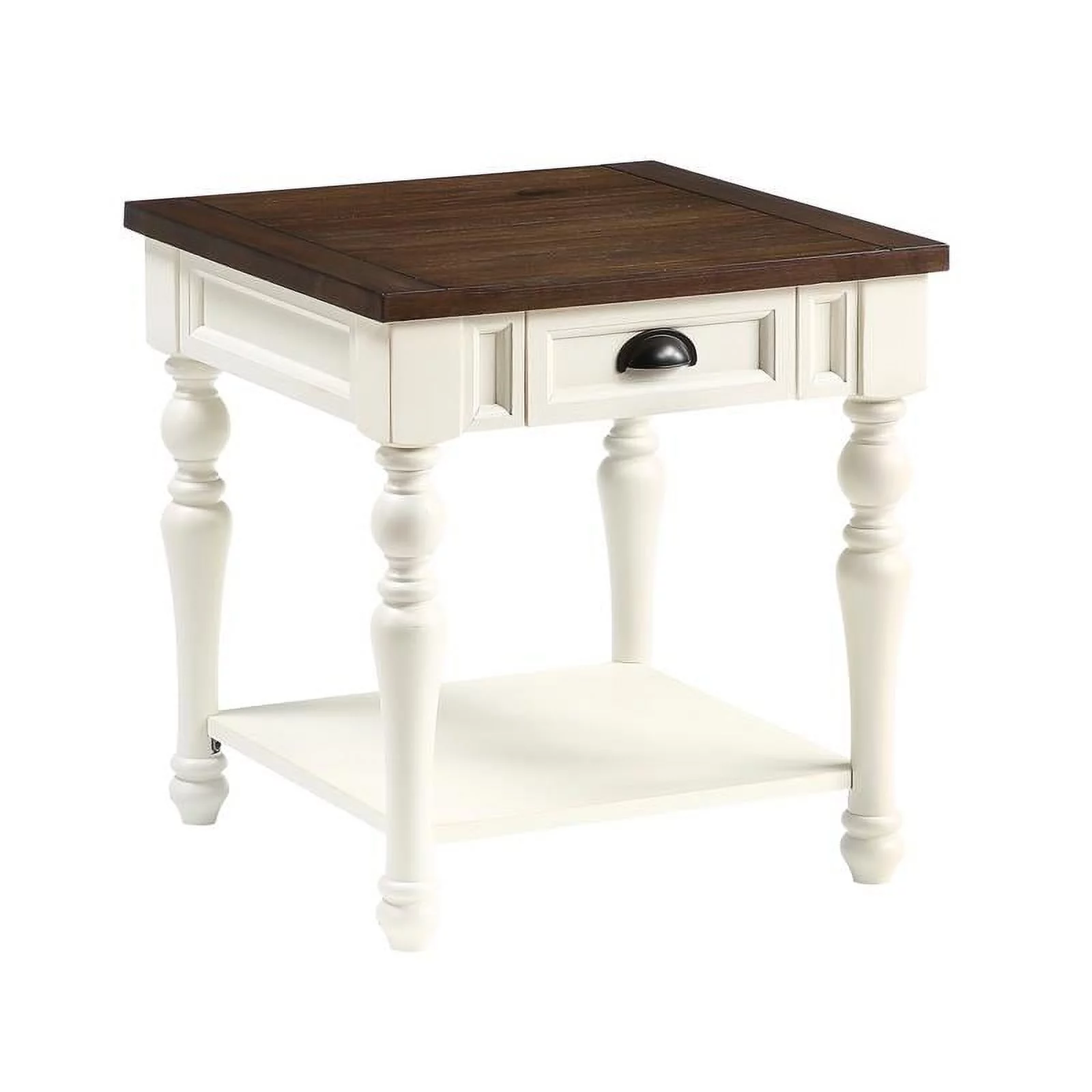 Joanna Farmhouse Two-tone Ivory and Mocha Wood End Table