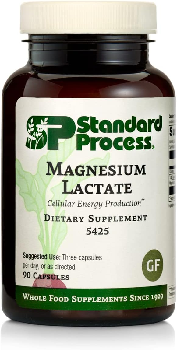 Standard Process Magnesium Lactate - Magnesium Lactate Supplement for Cell Energy, Muscle & Bone Support - Heart & Nervous System Support - Bioavailable & Absorbable Form of Magnesium - 90 Capsules