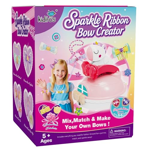 Kiditos Sparkling Ribbon Bow Creator Kit for Girls – DIY Headband & Jewelry Making Set, Arts and Crafts Toys for Kids Ages 5+, Make Your Own Hair Bows, Creative Gift for Girls