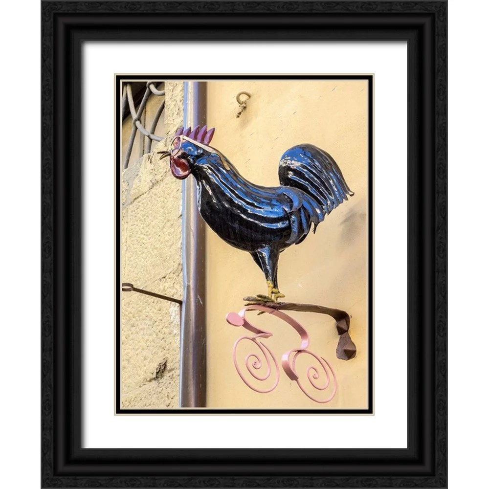 Eggers, Julie 19x24 Black Ornate Wood Framed with Double Matting Museum Art Print Titled - Italy-Chianti Rooster with glasses above a shop in Radda in Chianti