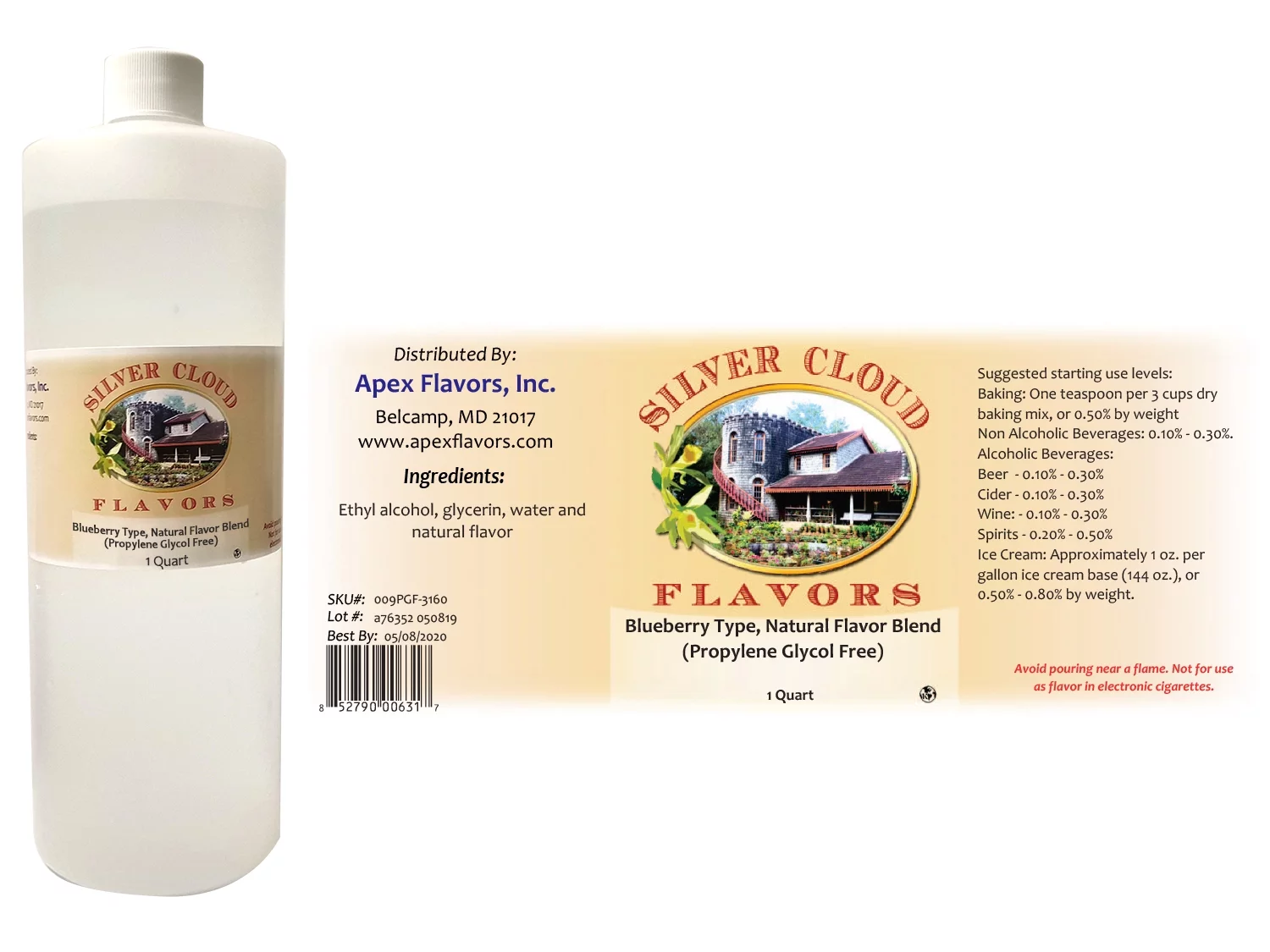 Blueberry Type Extract, Natural Flavor Blend (Propylene Glycol Free) - 1 Quart plastic bottle