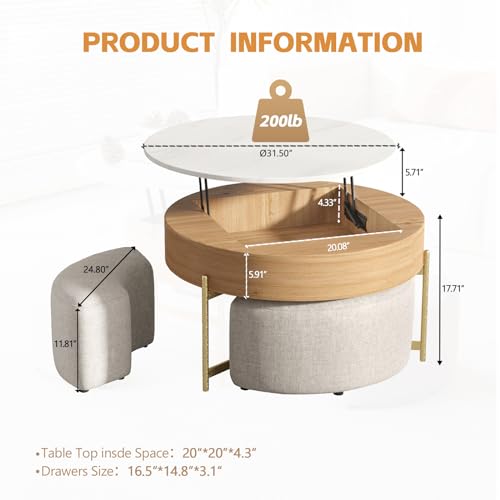 3 in 1 Lift Top Nesting Coffee Table with Storage,31.5