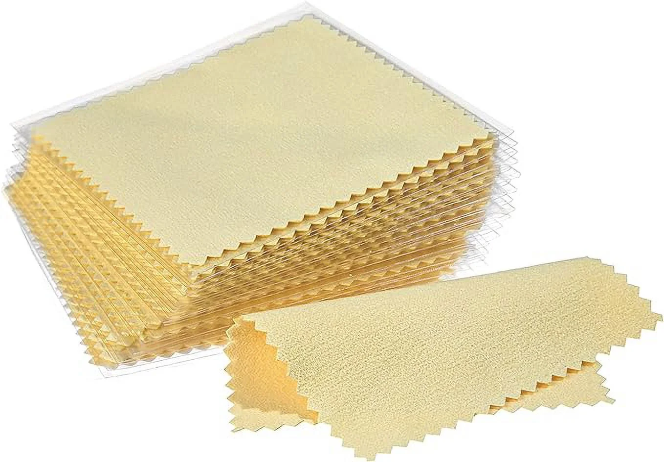 CATIFLIN 100pcs Premium Jewelry Cleaning Cloth, Silver Polishing Cloth Individually Wrapped, for Sterling Silver, Gold, Brass, Silverware, Coin, Ring, Watch and More (Yellow, 3.15