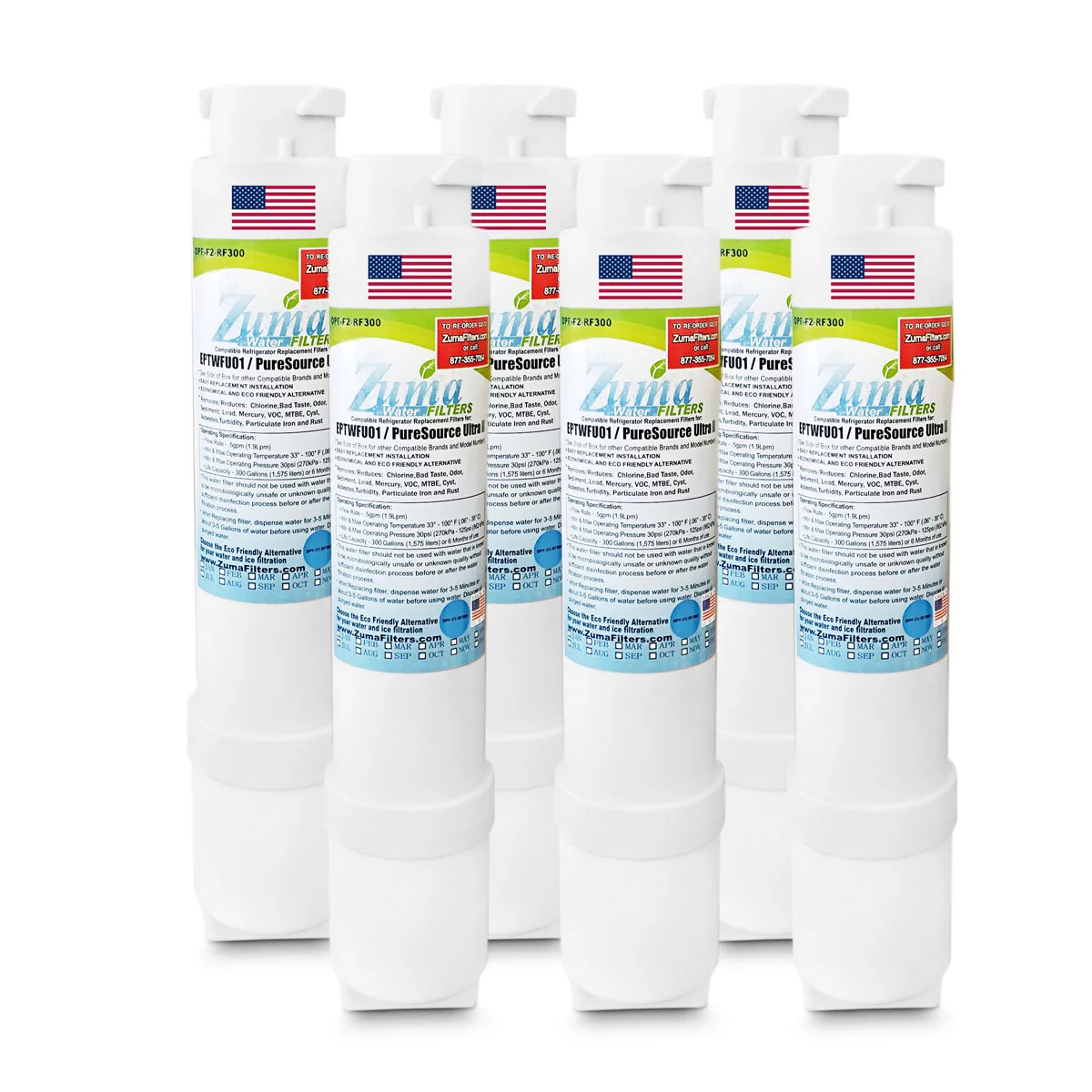 ZUMA Brand , Water and Ice Filter , Compatible with Frigidaire® / ELECTROLUX® EPTWFU01 - 6 Pack - Made in U.S.A.