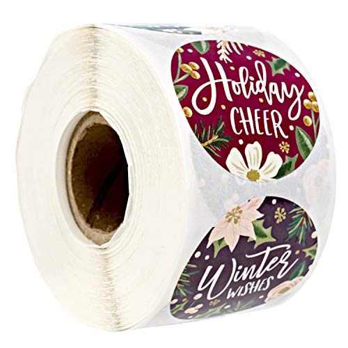 Brown Kraft Holiday Pine Stickers / 500 Classic Christmas Stickers / 6 Alternating Rustic Winter Holiday Labels / 1.5