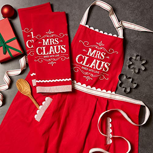 DII Christmas Kitchen Décor, Holiday Cooking & Baking Accessories Machine Washable Cotton, Apron/Dishtowel Set, Mrs. Claus Set, 3 Count