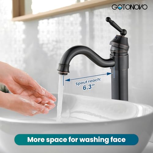 gotonovo Bathroom Vessel Sink Faucet Single Handle Brass Long Reach Bathroom Faucet 1 Hole Deck Mounted Mixer Tap with Pop Up Drain Brushed Nickel