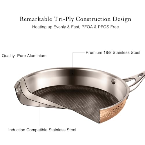 Luxury Hammered Stainless Steel Cookware set, 5 Piece Heavy Duty Pots and Pans set, Non Toxic, PTFE & PFOA Free, Oven & Dishwasher Safe, Induction 18/10 Stainless Rose Gold Pot Pan