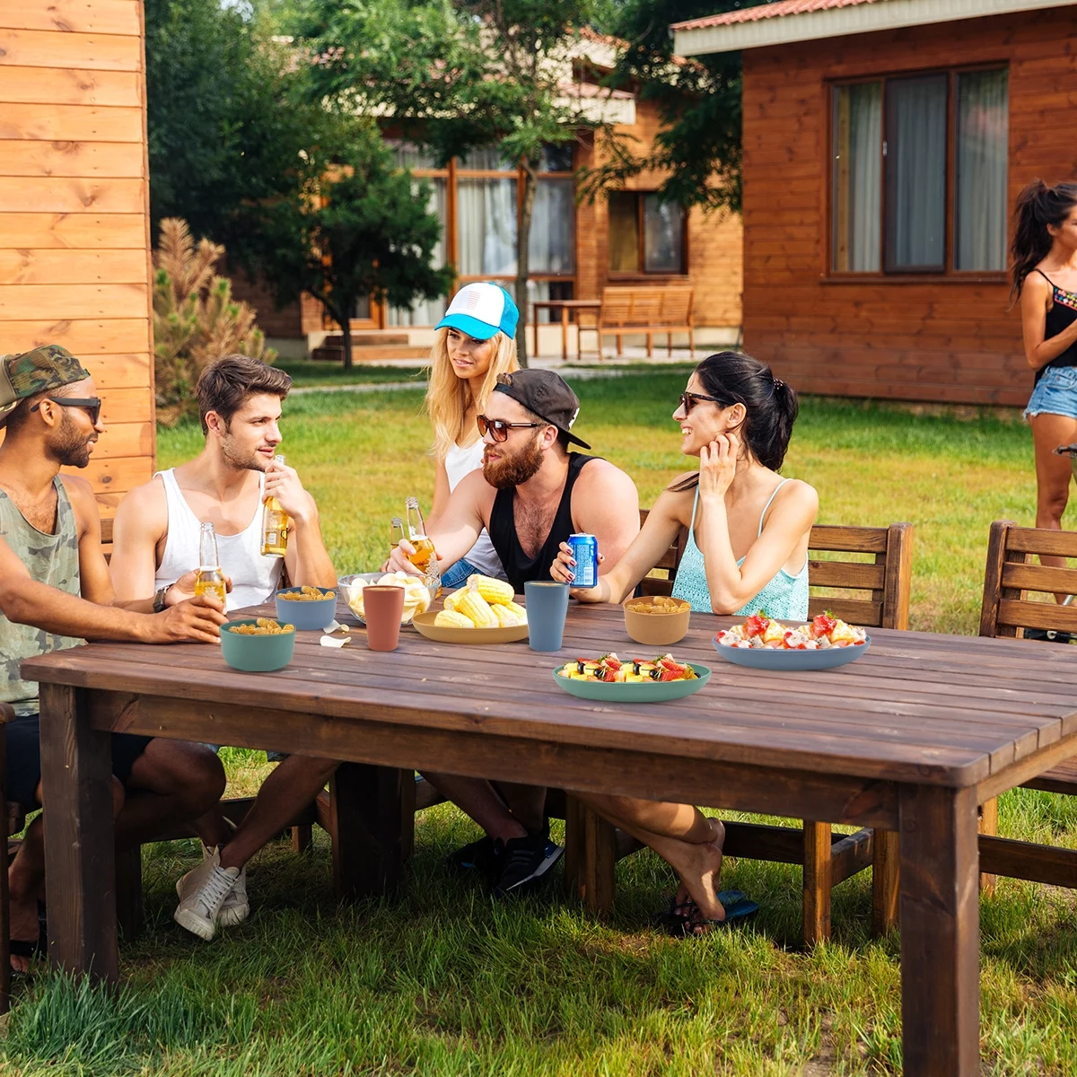 Logianis Wheat Straw Dinnerware Sets Unbreakable Reusable Microwave Plates and Bowls Sets 16 Piece