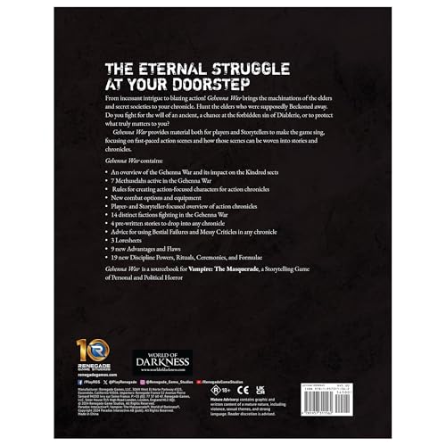 Renegade Game Studios: Vampire: The Masquerade 5th Edition Roleplaying Game - Gehenna War Sourcebook - RPG Book, Storytelling & Faced-Paced Action