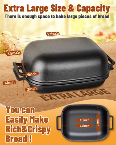 Cloche Loaf Dutch Oven, Pre-Seasoned, 9.5QT, 13 LBS Heavy Duty, Non-Stick, Large Bread Loaf Pan, Oval Cast Iron Bread Pan With Lid, Cloche Homemade Loaf Pan, Sourdough Artisan Bread Baking Pan
